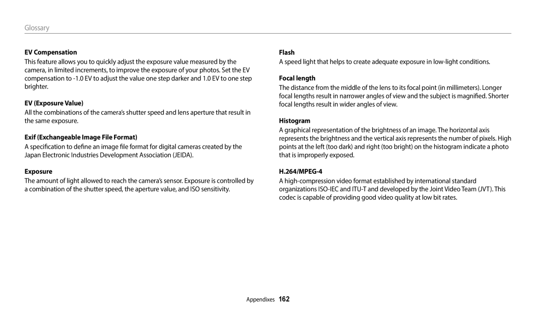 Samsung WB2014F, WB352F EV Compensation, EV Exposure Value, Exif Exchangeable Image File Format, Focal length, Histogram 