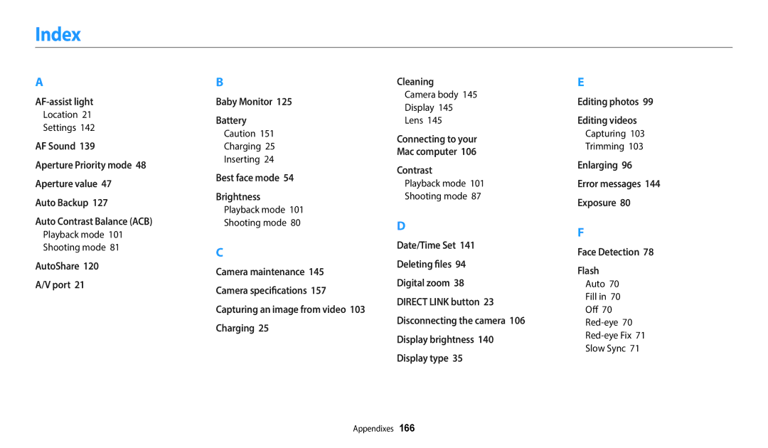 Samsung WB2014F, WB352F, WB350F, WB351F user manual Index 