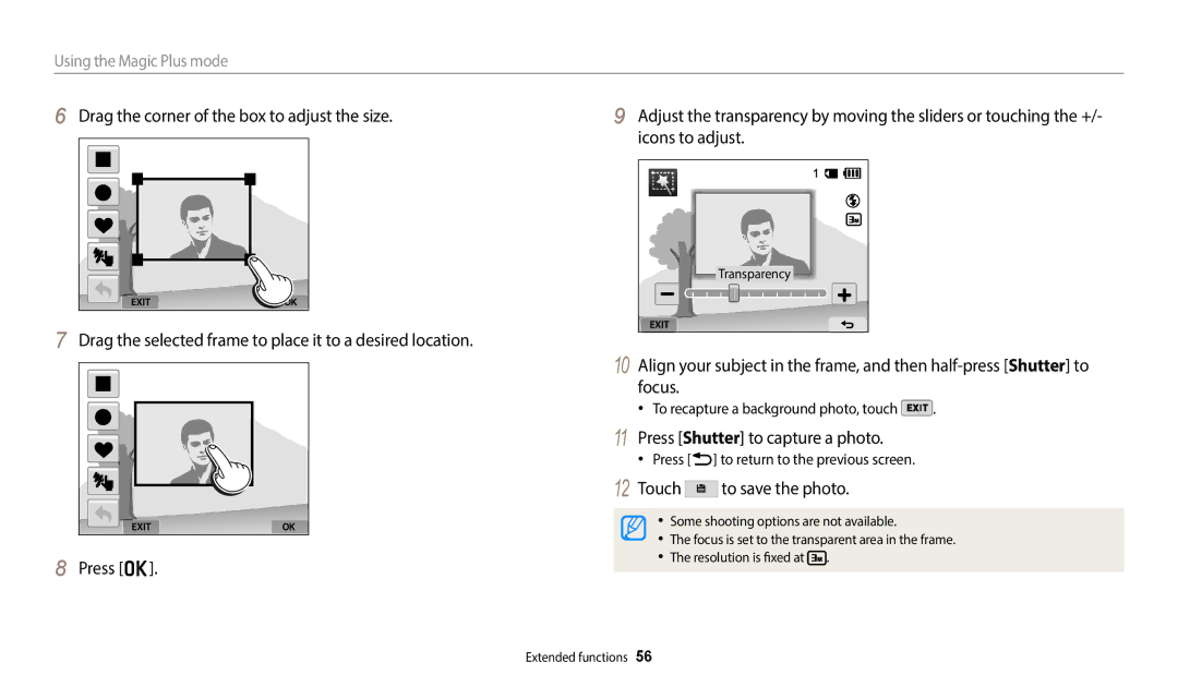 Samsung WB350F, WB352F, WB351F, WB2014F user manual Press Shutter to capture a photo, To recapture a background photo, touch 