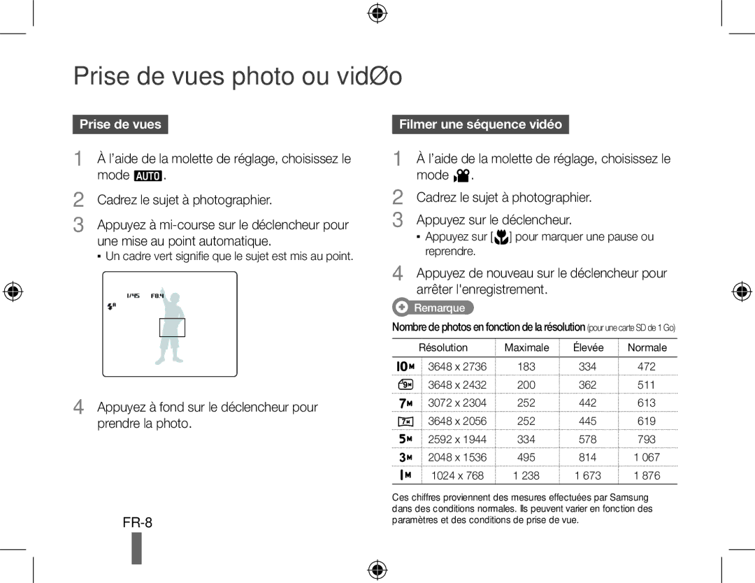 Samsung WB500 quick start manual Prise de vues photo ou vidéo, Filmer une séquence vidéo 