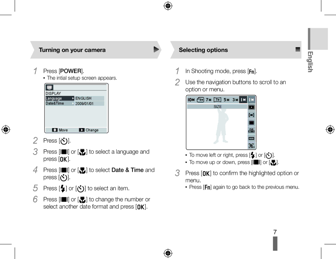 Samsung WB500 quick start manual Turning on your camera, Selecting options 