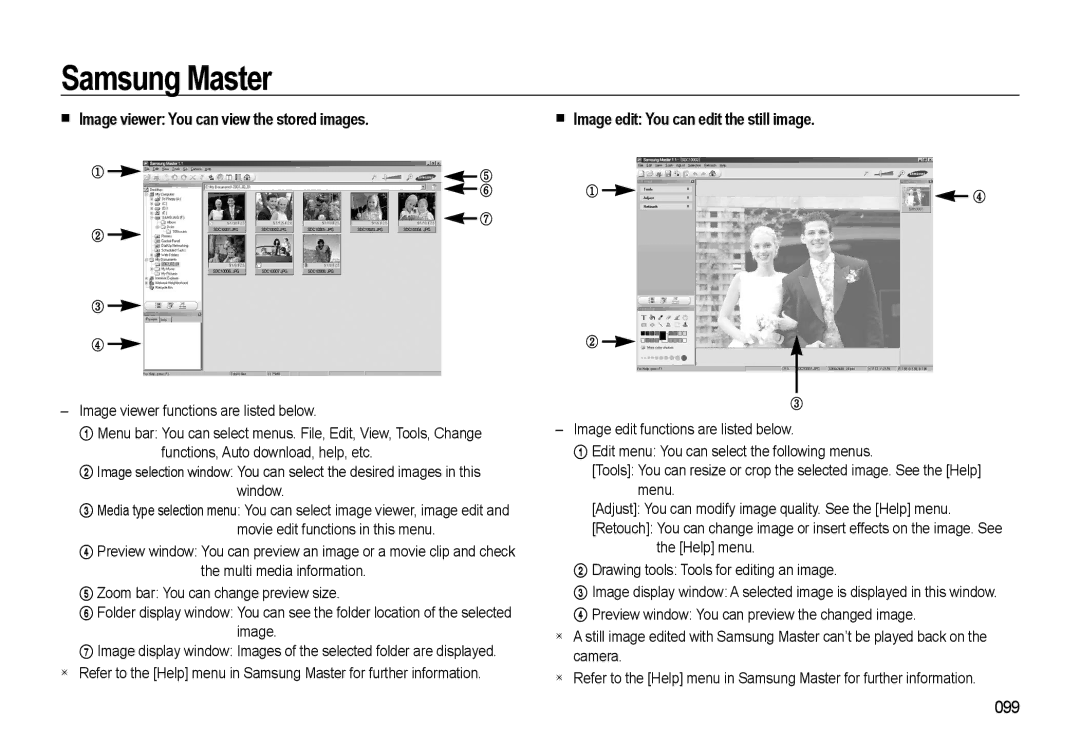 Samsung WB500 manual „ Image viewer You can view the stored images, 099 