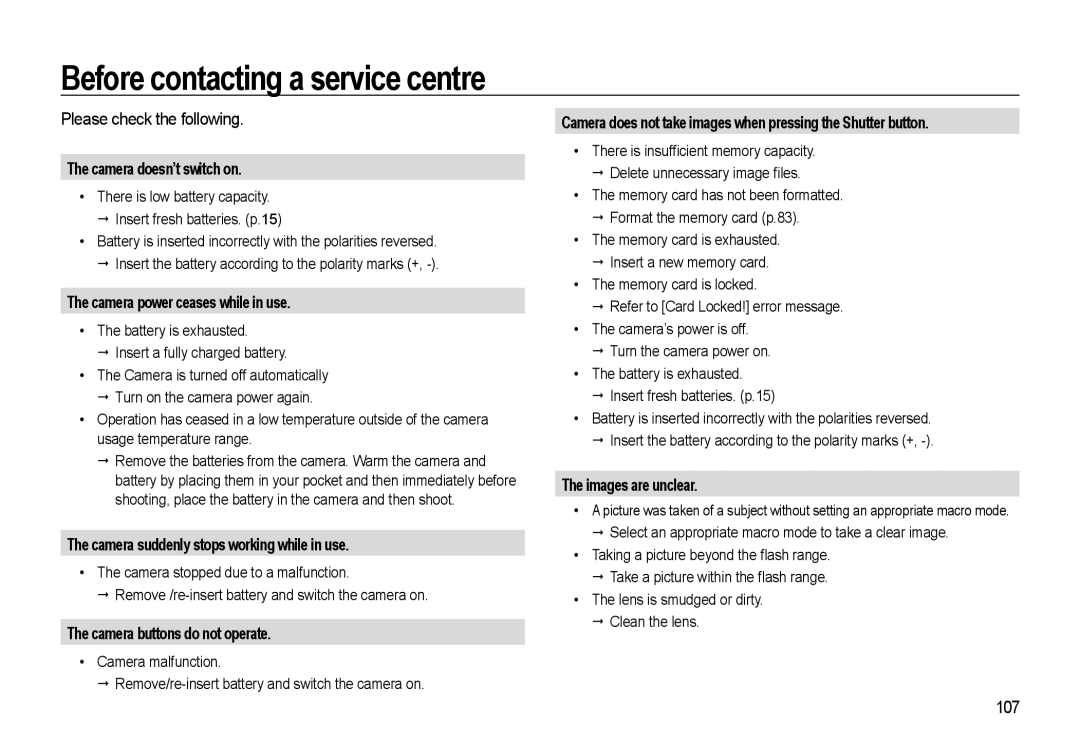 Samsung WB500 manual Before contacting a service centre 