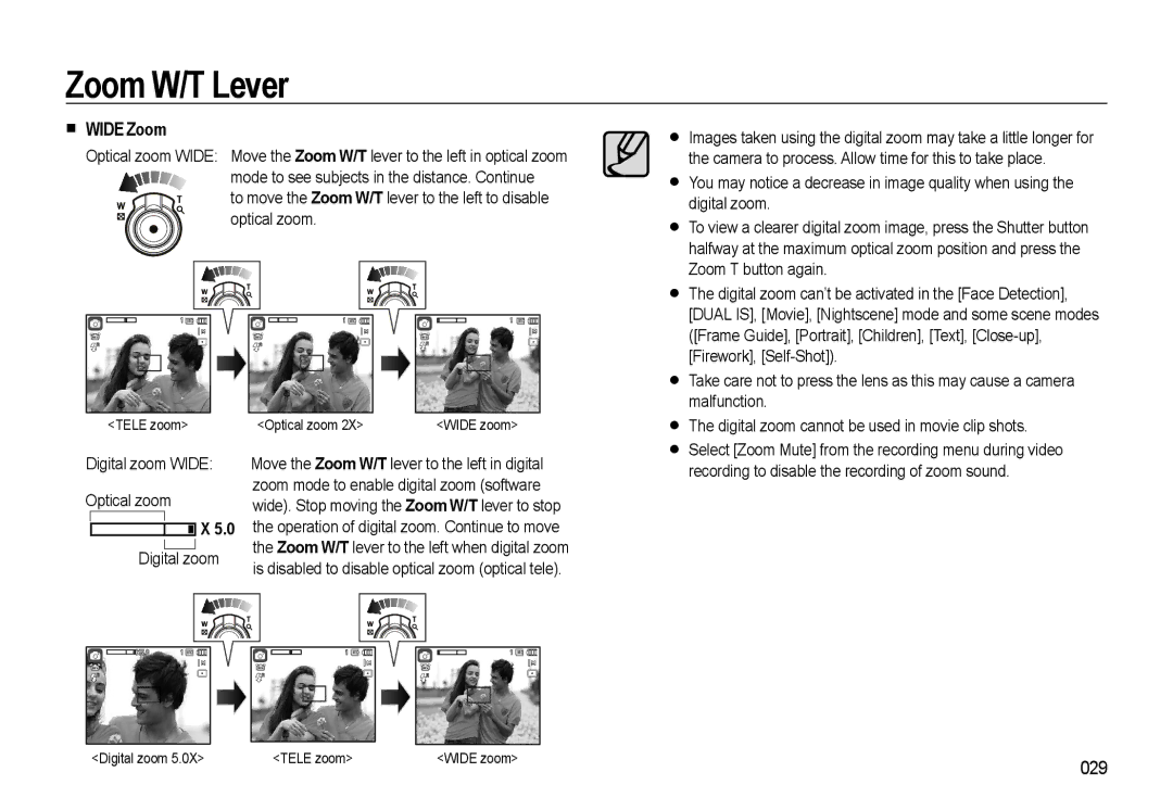 Samsung WB500 manual „ Wide Zoom, 029 