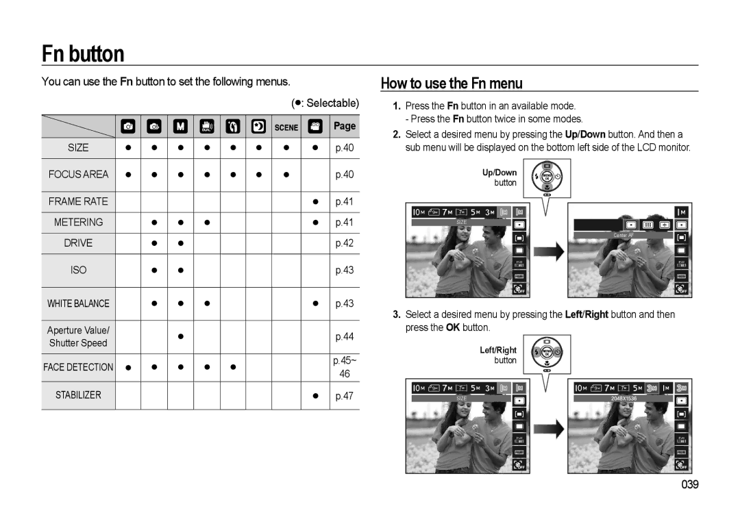 Samsung WB500 manual Fn button, How to use the Fn menu, Face Detection z z 