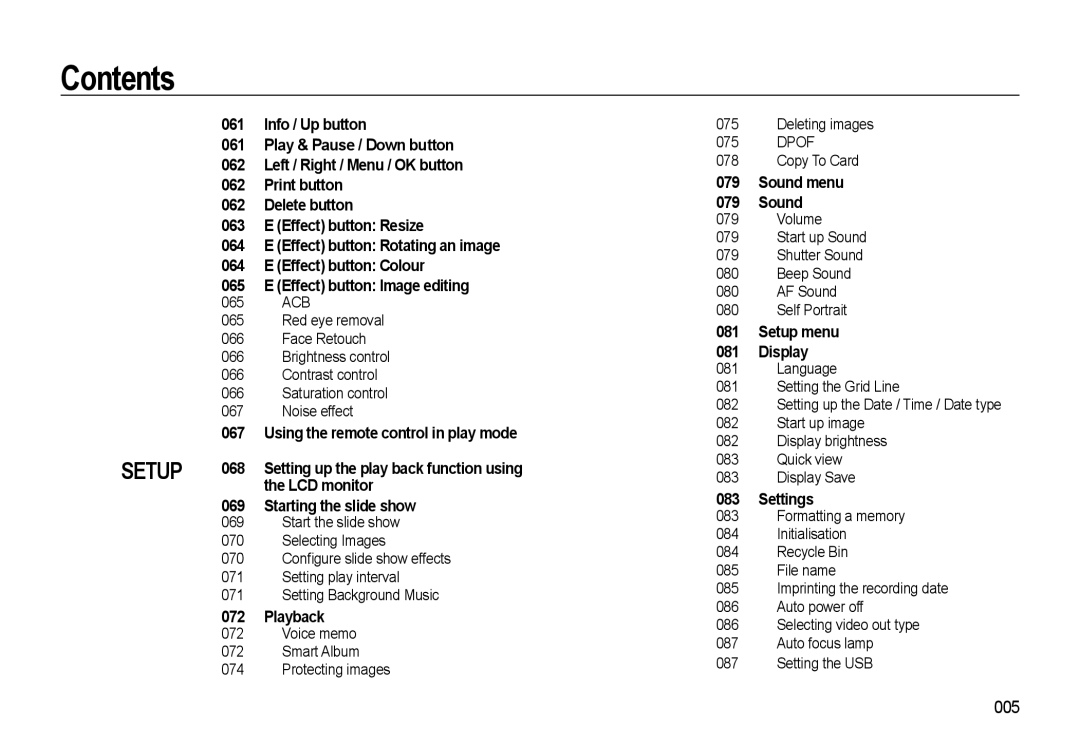 Samsung WB500 manual 005, Effect button Rotating an image, 065, 083 