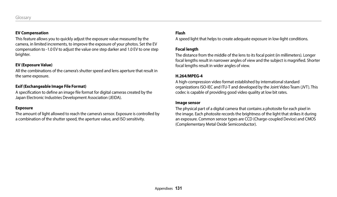 Samsung WB52F, WB50F, WB51F user manual Glossary 