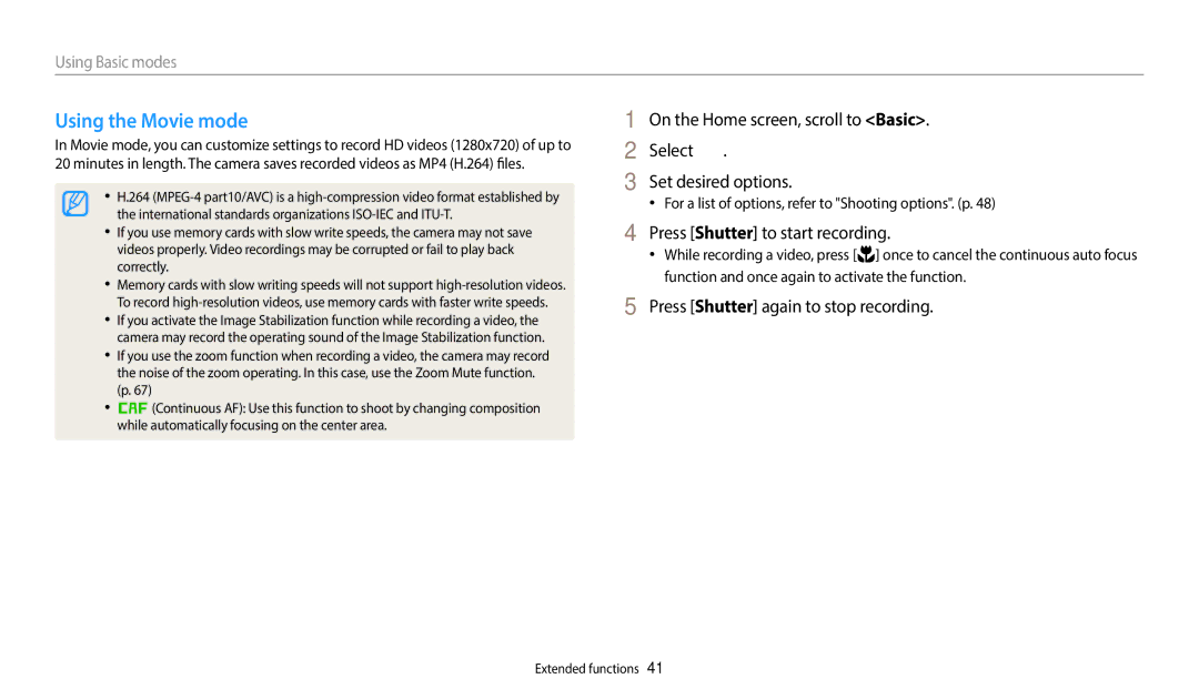 Samsung WB52F, WB50F, WB51F user manual Using the Movie mode, Press Shutter to start recording 