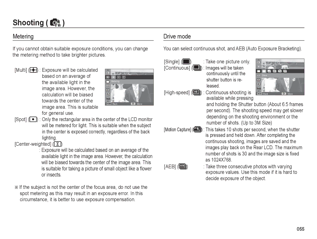 Samsung WB5500 manual Metering, Drive mode 