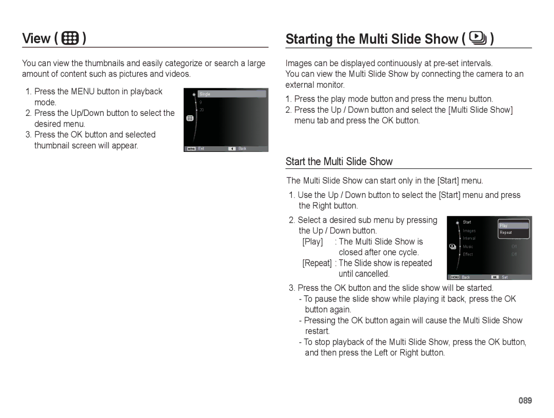 Samsung WB5500 manual View, Starting the Multi Slide Show, Start the Multi Slide Show 