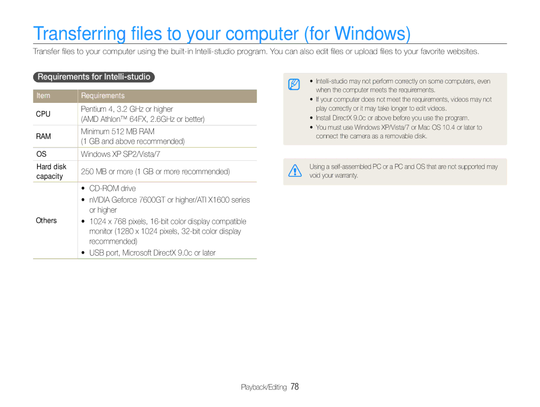 Samsung WB610, WB600 user manual Transferring files to your computer for Windows, Requirements for Intelli-studio 