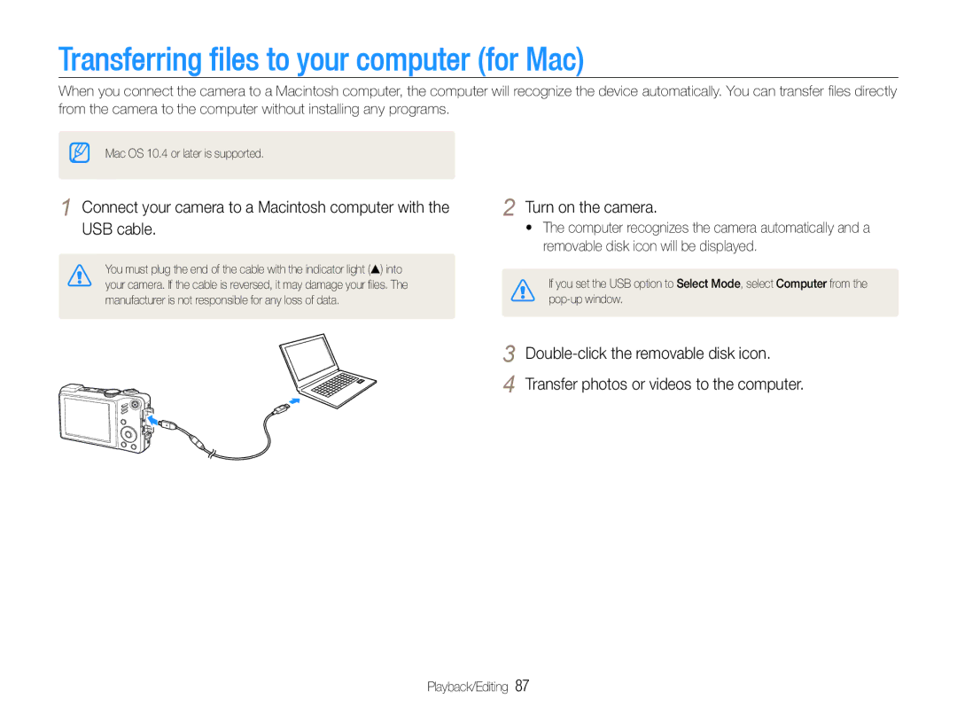 Samsung WB660, WB650 user manual Transferring files to your computer for Mac 