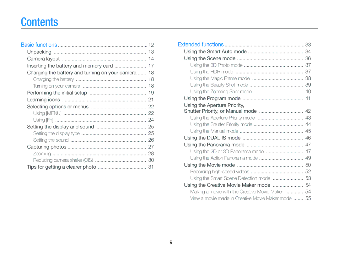 Samsung WB750 user manual Contents 