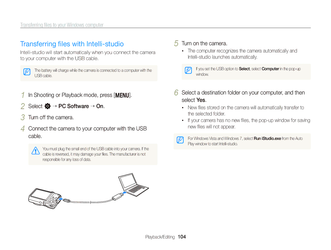 Samsung WB750 user manual Transferring ﬁles with Intelli-studio, Transferring ﬁles to your Windows computer 