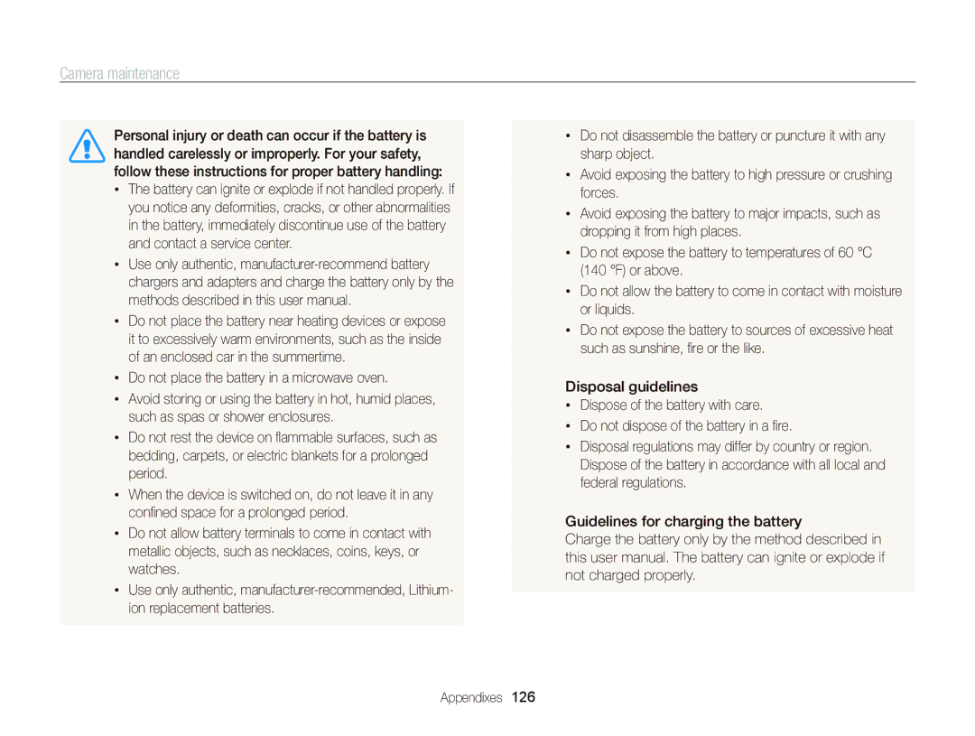 Samsung WB750 user manual Camera maintenance 