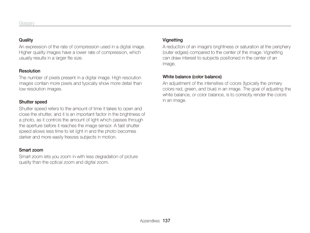 Samsung WB750 user manual Glossary 