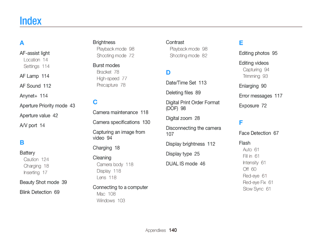 Samsung WB750 user manual Index 