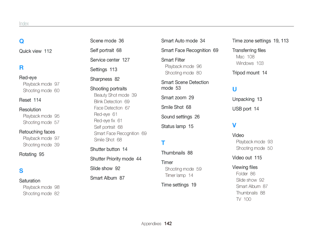 Samsung WB750 user manual Shooting mode Timer lamp, Folder Slide show Smart Album Thumbnails Appendixes 