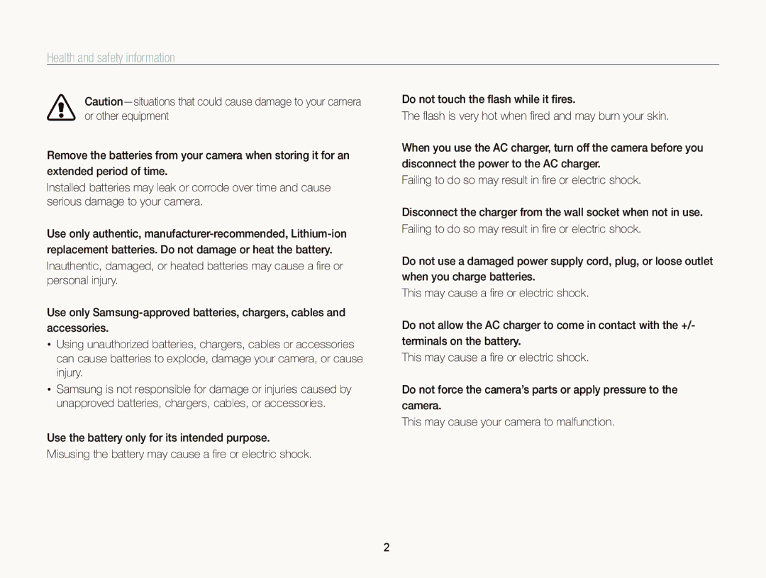 Samsung WB750 user manual Health and safety information 