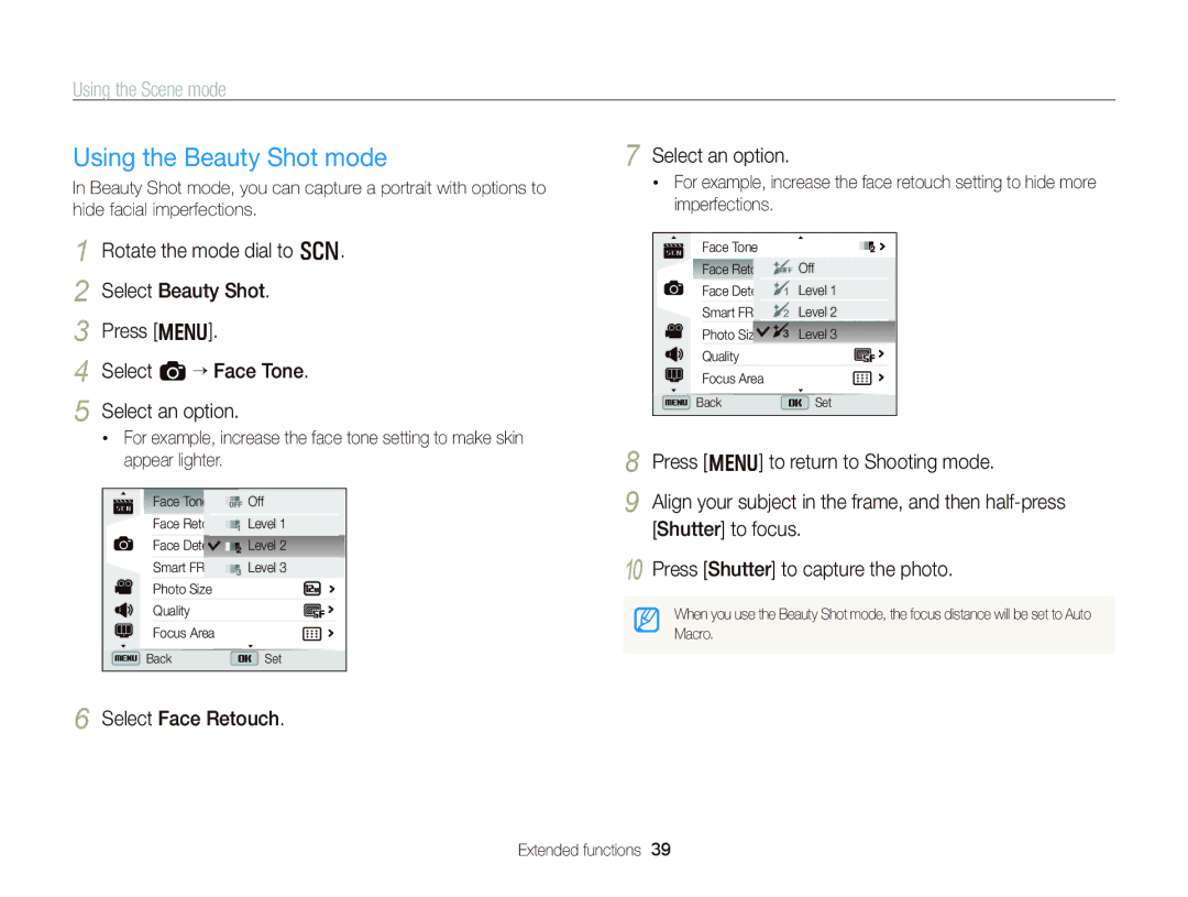 Samsung WB750 user manual Select Face Retouch Select an option 