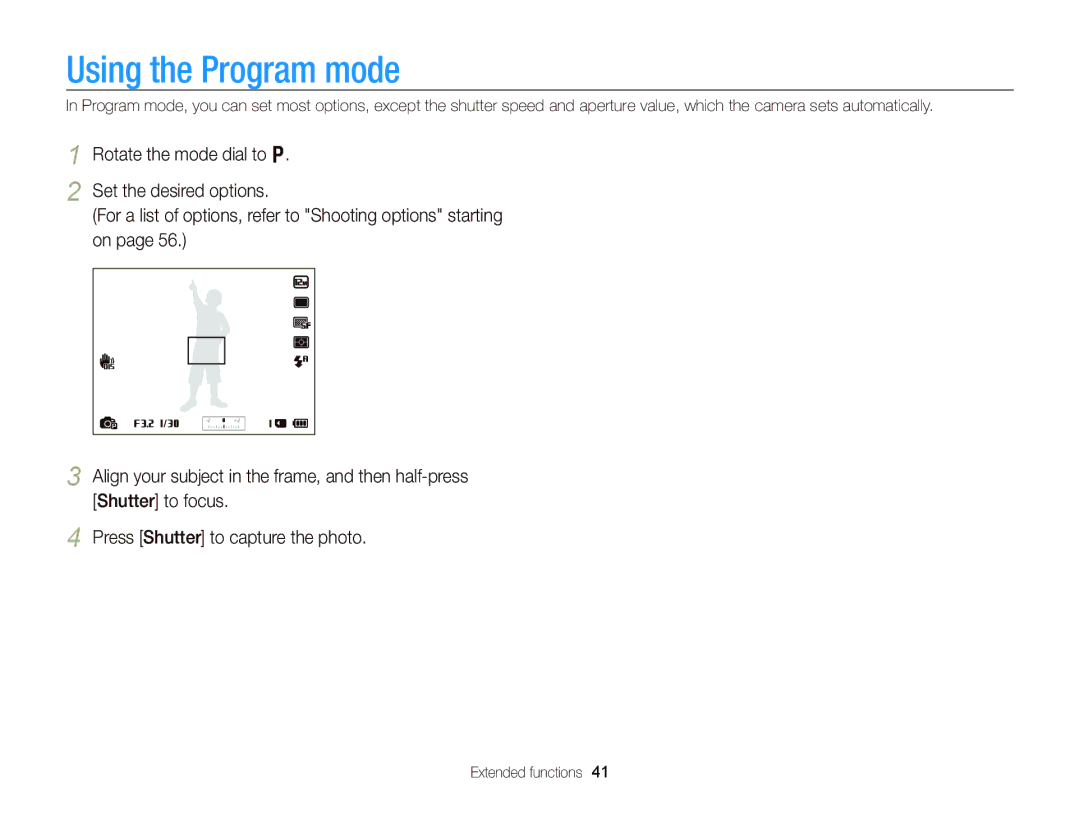 Samsung WB750 user manual Using the Program mode 