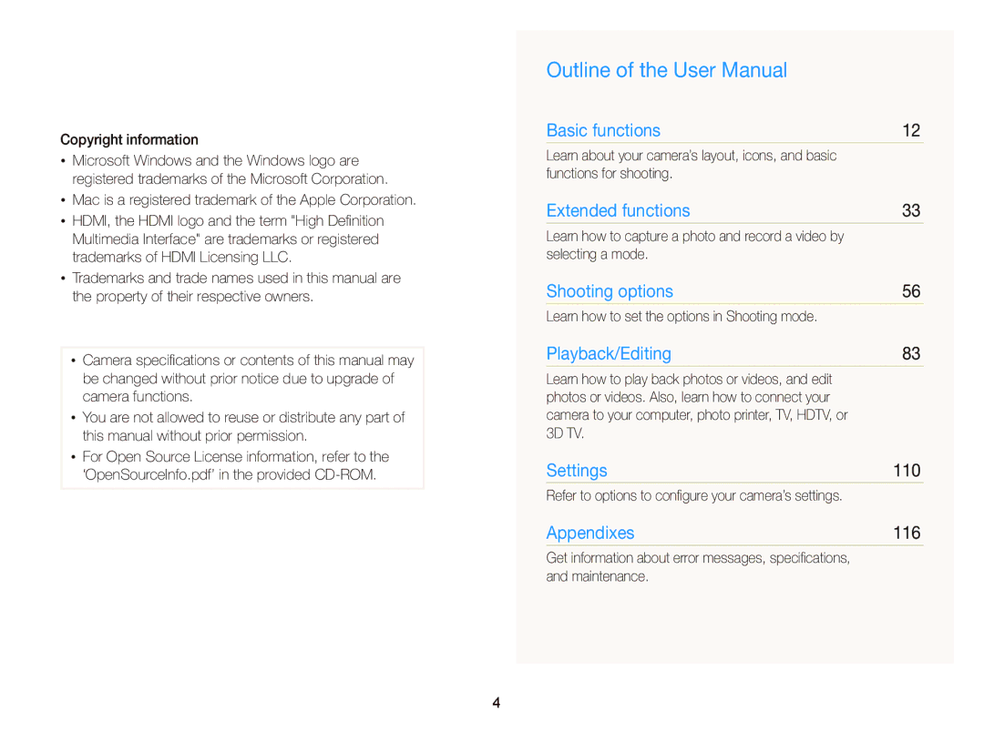 Samsung WB750 user manual 110, 116 