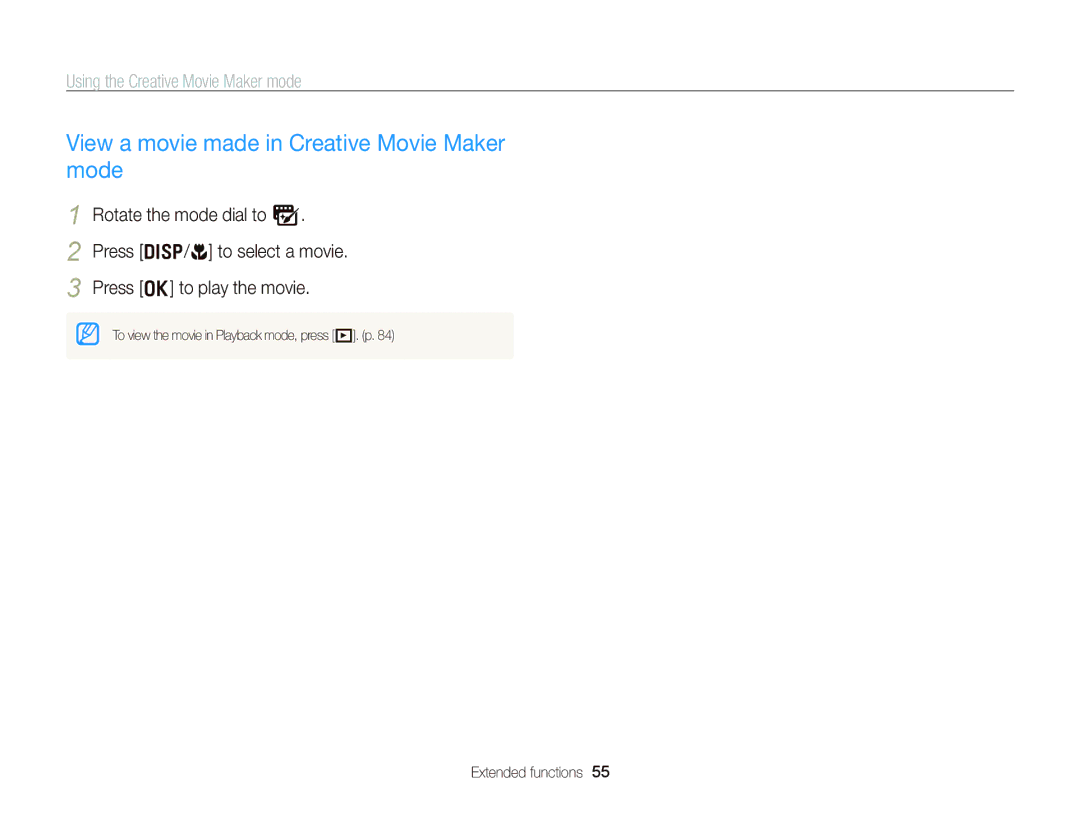 Samsung WB750 user manual View a movie made in Creative Movie Maker mode, Using the Creative Movie Maker mode 