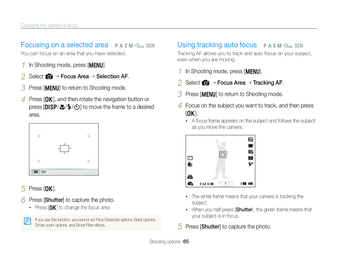 Samsung WB750 user manual Using tracking auto focus p a h M d s, Press o to change the focus area 