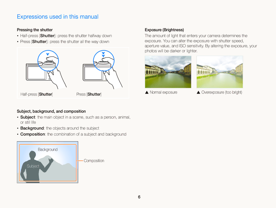 Samsung WB750 user manual Expressions used in this manual, Subject 