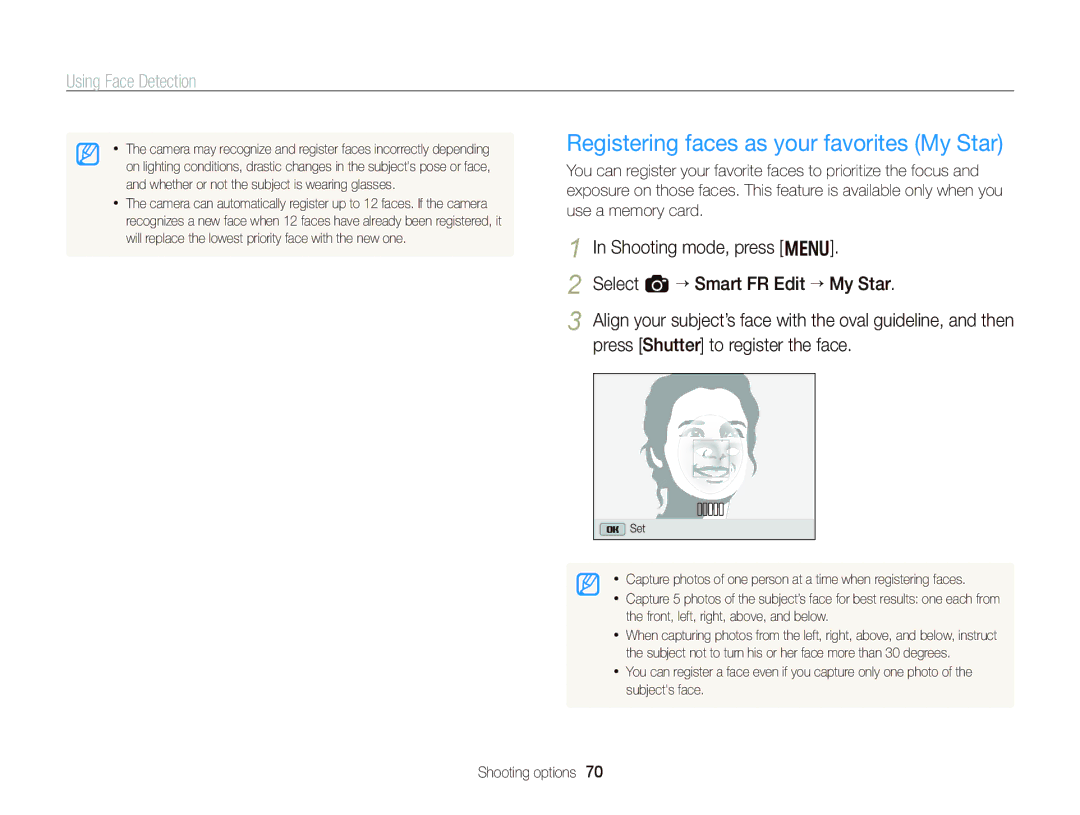 Samsung WB750 user manual Registering faces as your favorites My Star 