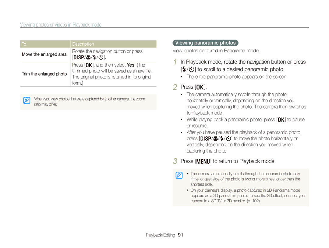 Samsung WB750 user manual Press o, Press m to return to Playback mode, Viewing panoramic photos 