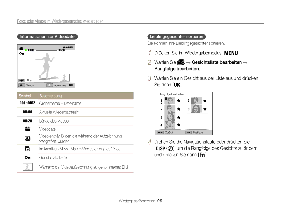 Samsung WB850F manual Fotos oder Videos im Wiedergabemodus wiedergeben, Und drücken Sie dann, Informationen zur Videodatei  