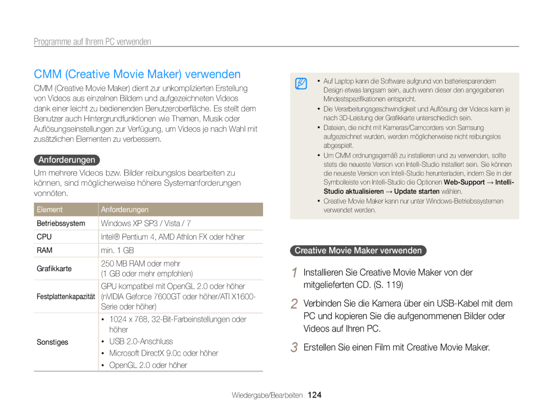 Samsung WB855F, WB850F manual CMM Creative Movie Maker verwenden 