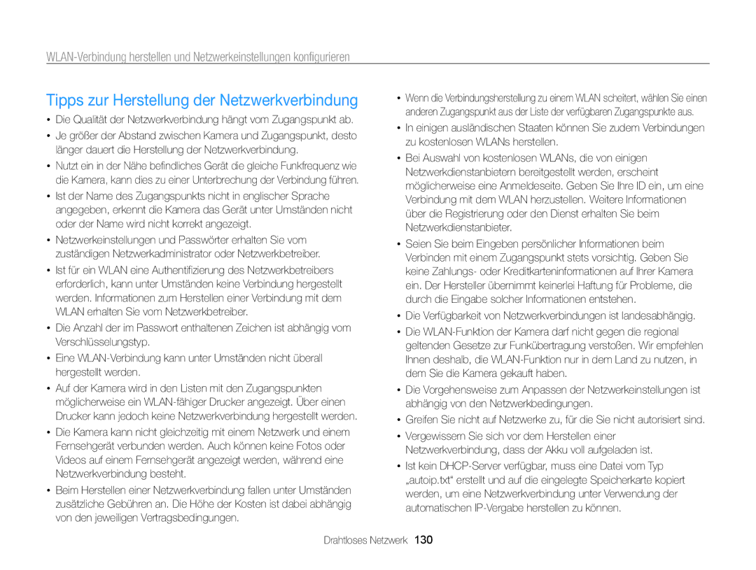 Samsung WB855F, WB850F manual Tipps zur Herstellung der Netzwerkverbindung 