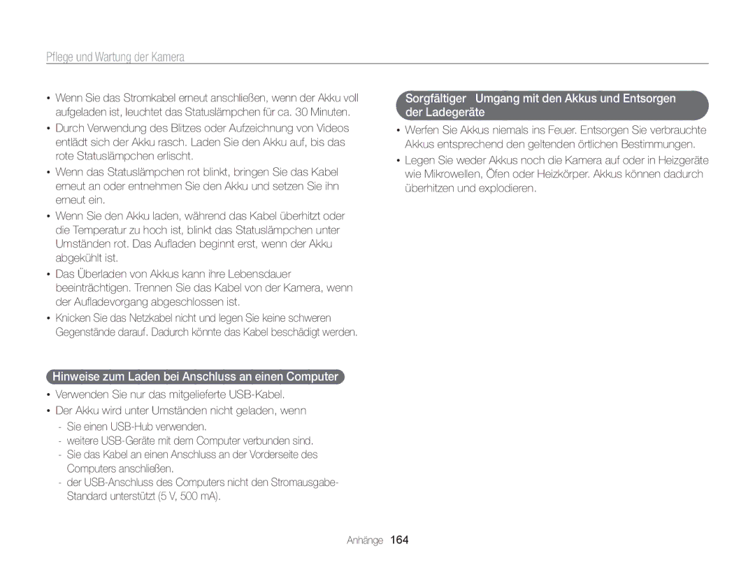 Samsung WB855F, WB850F manual Hinweise zum Laden bei Anschluss an einen Computer  