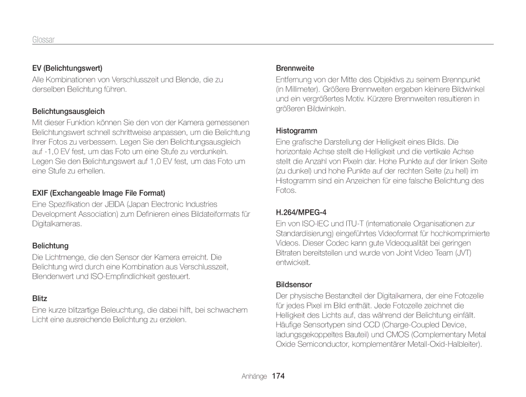 Samsung WB855F, WB850F manual Glossar 