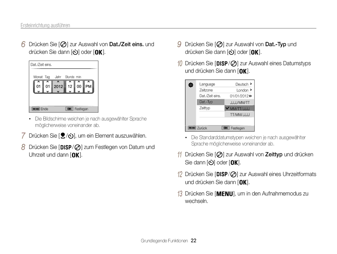 Samsung WB855F, WB850F manual Ersteinrichtung ausführen 