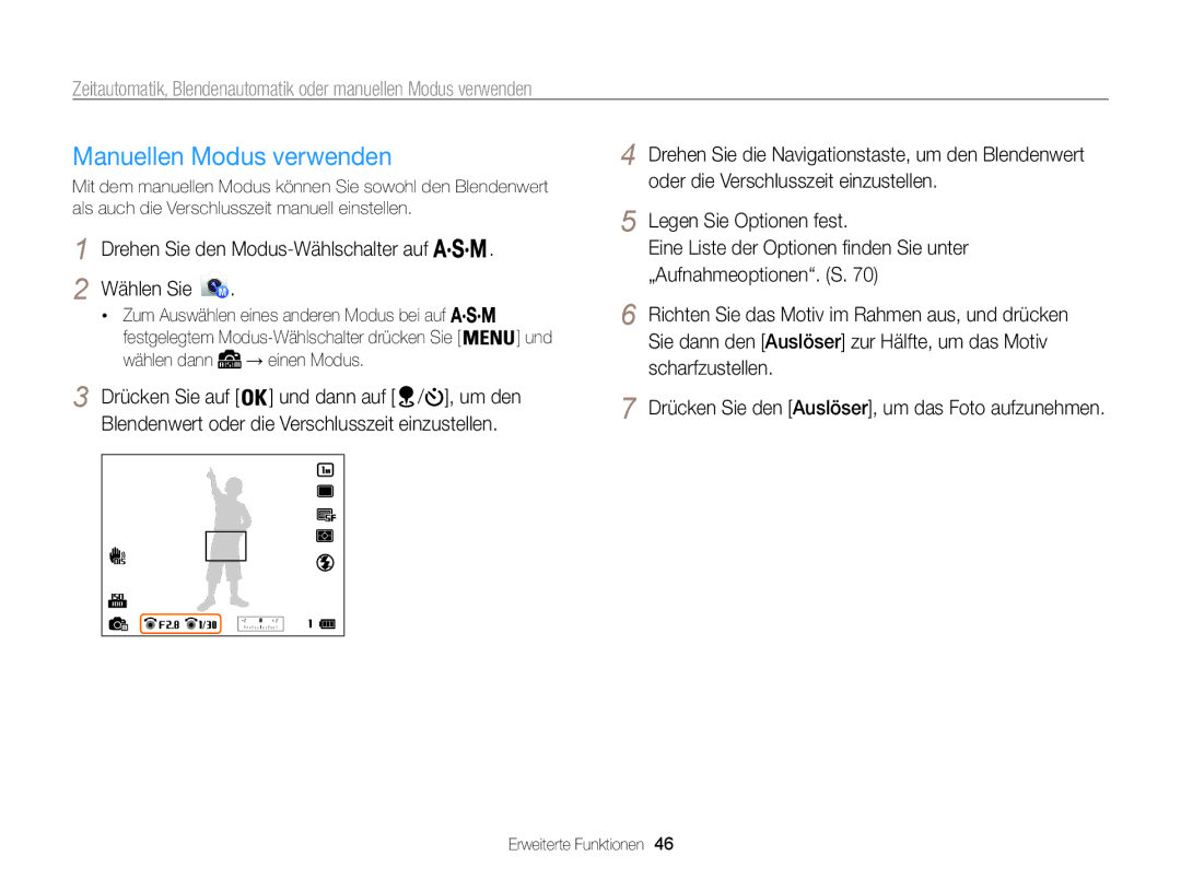 Samsung WB855F, WB850F manual Manuellen Modus verwenden 