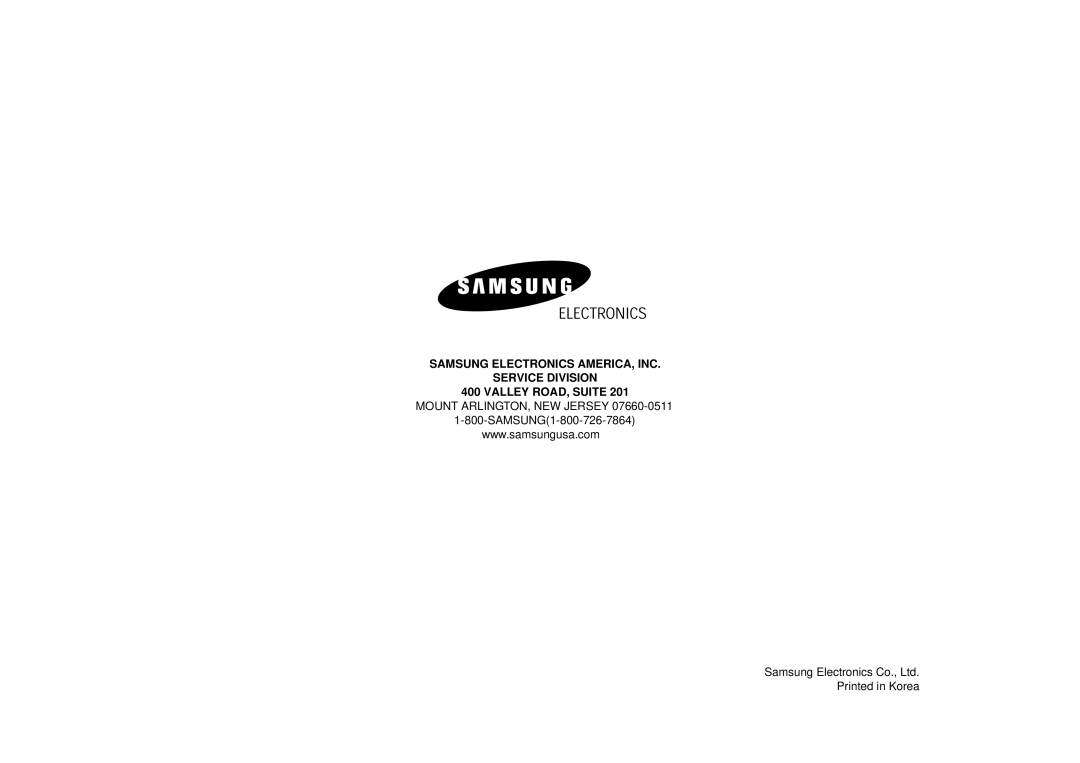 Samsung WC, SMV9165SC, CC, BC manual SAMSUNG1-800-726-7864 