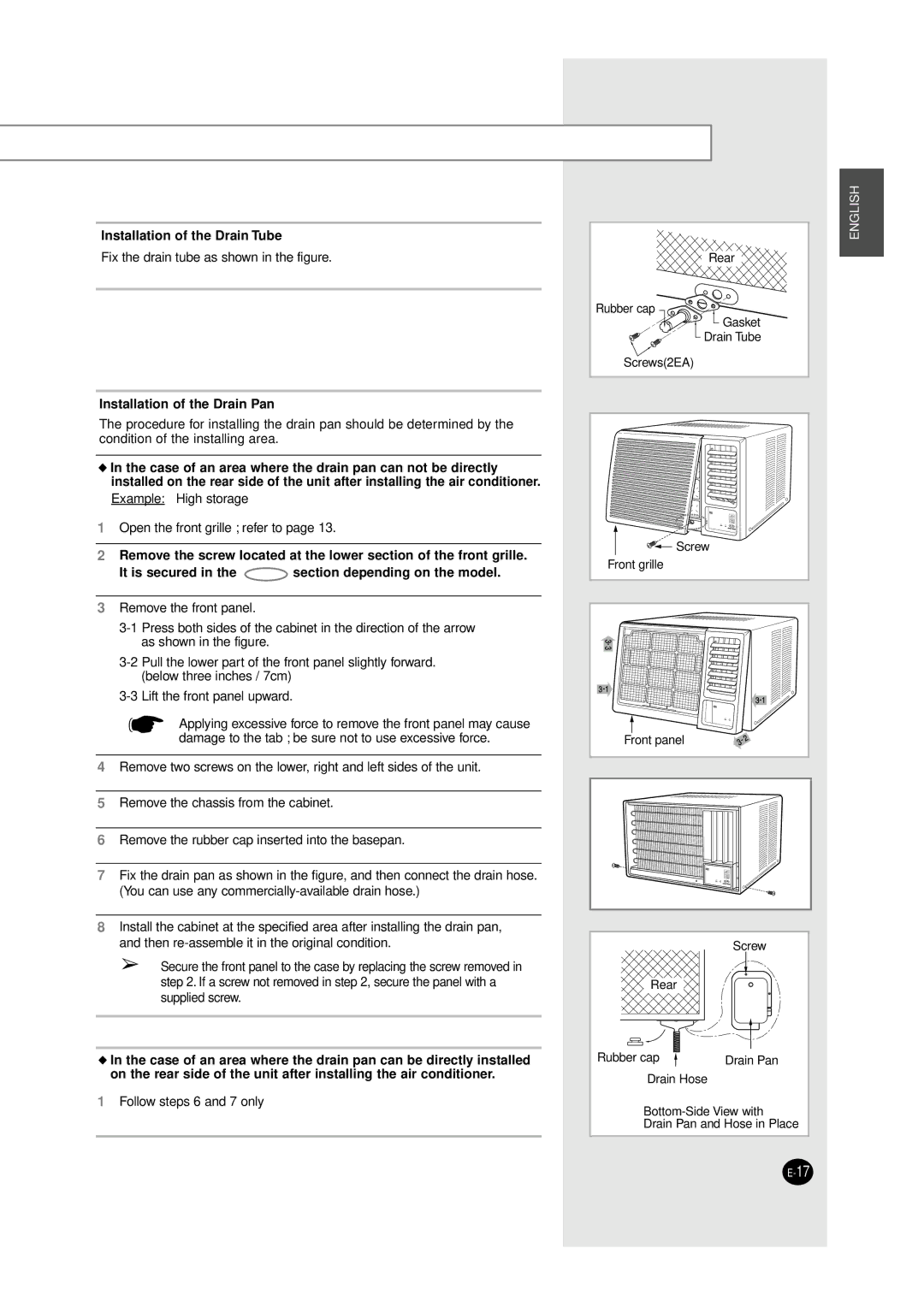 Samsung AW12A6(A7)JD, WC12ZR, AW12A6(A7)JA, AW147JB, AW146JB Installation of the Drain Tube, Installation of the Drain Pan 