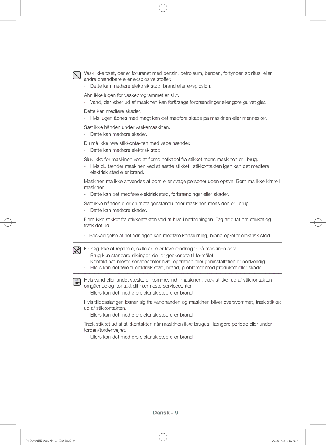 Samsung WD0704EEC/XEE manual Dansk 