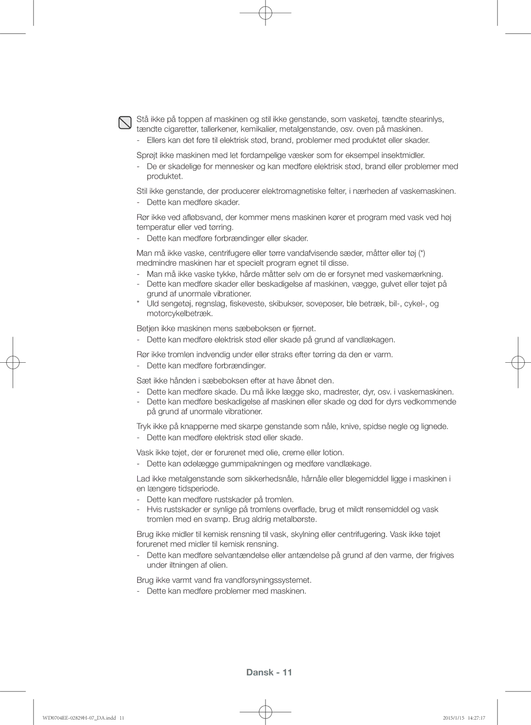 Samsung WD0704EEC/XEE manual Dansk 