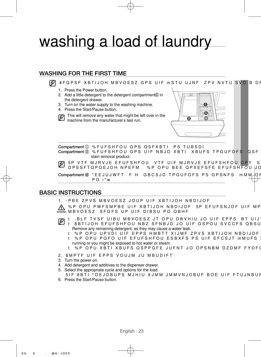 Samsung WD0754W8E/YL manual Washing a load of laundry, Washing for the first time, Basic instructions 