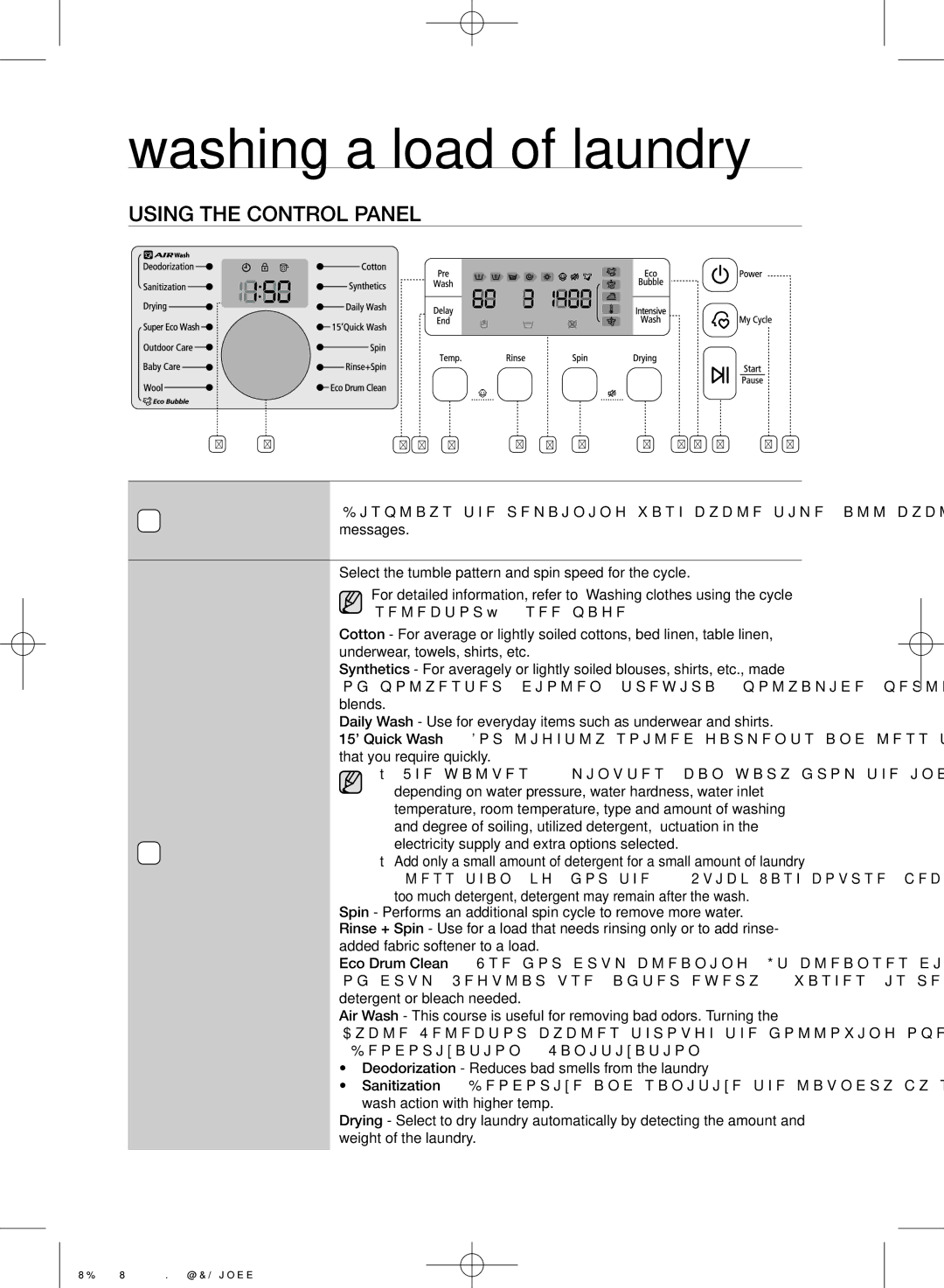 Samsung WD0754W8E/YL manual Using the control panel 