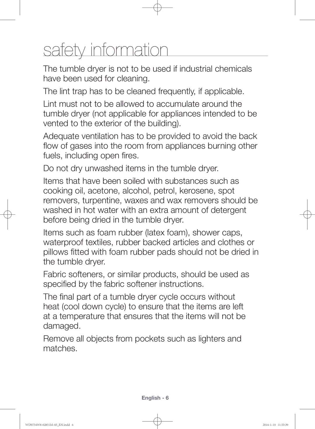 Samsung WD0754W8E/YL manual Safety information 