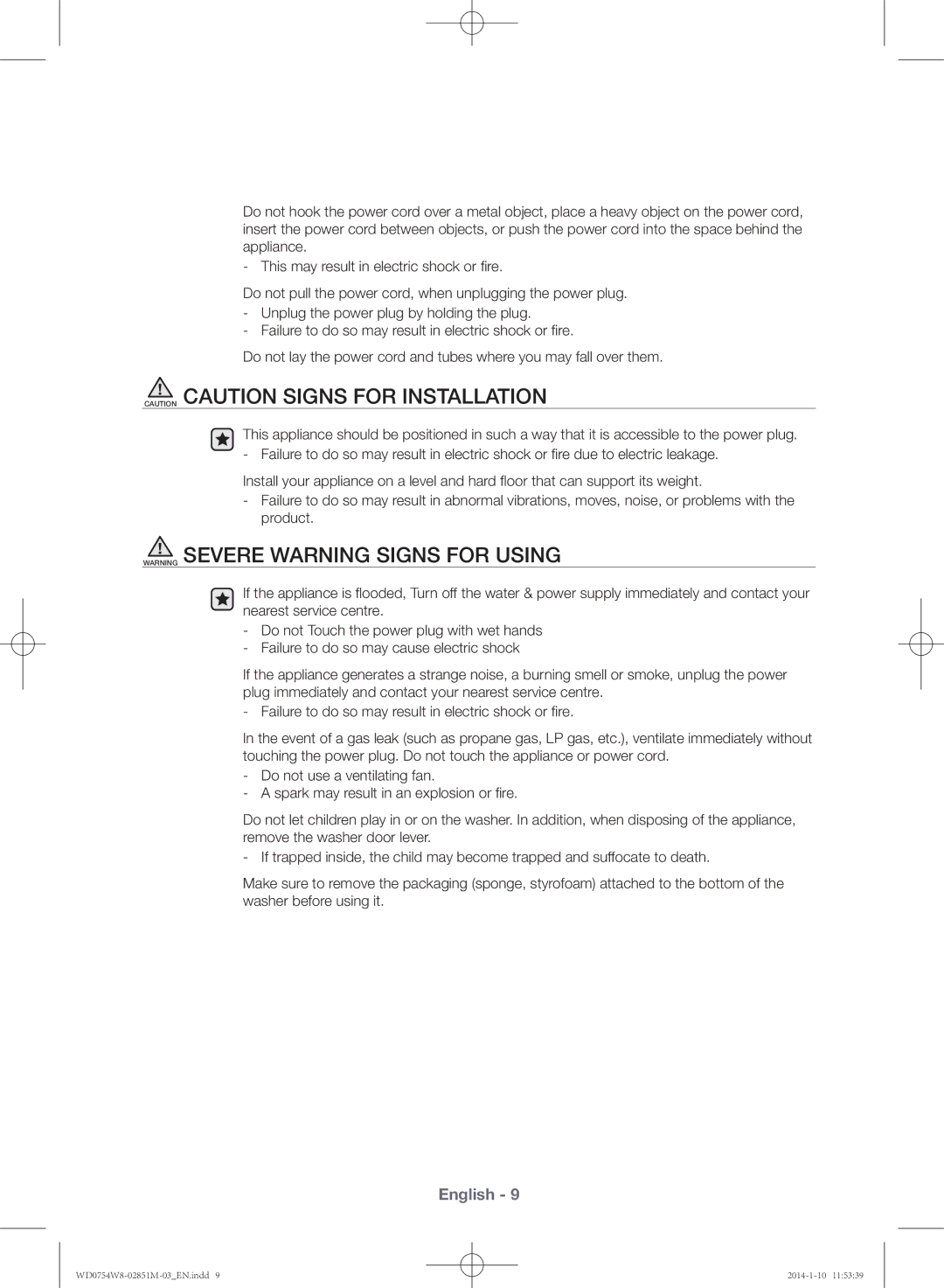 Samsung WD0754W8E/YL manual English 