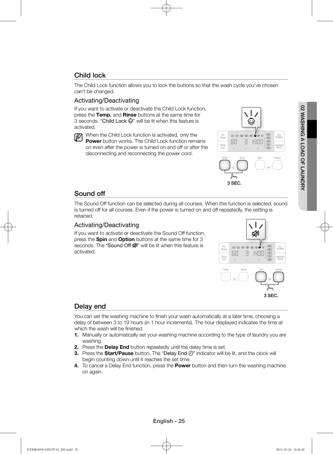 Samsung WD0804W8E1/XSV manual Sound off, Activating/Deactivating 