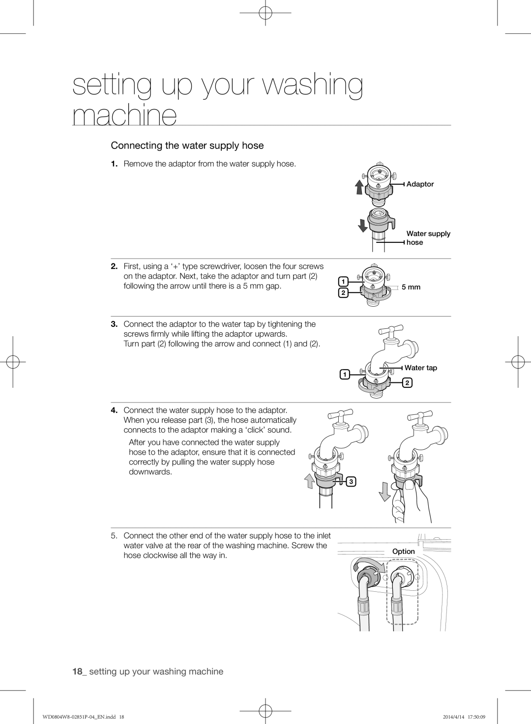 Samsung WD0804W8N/XSG manual Remove the adaptor from the water supply hose 