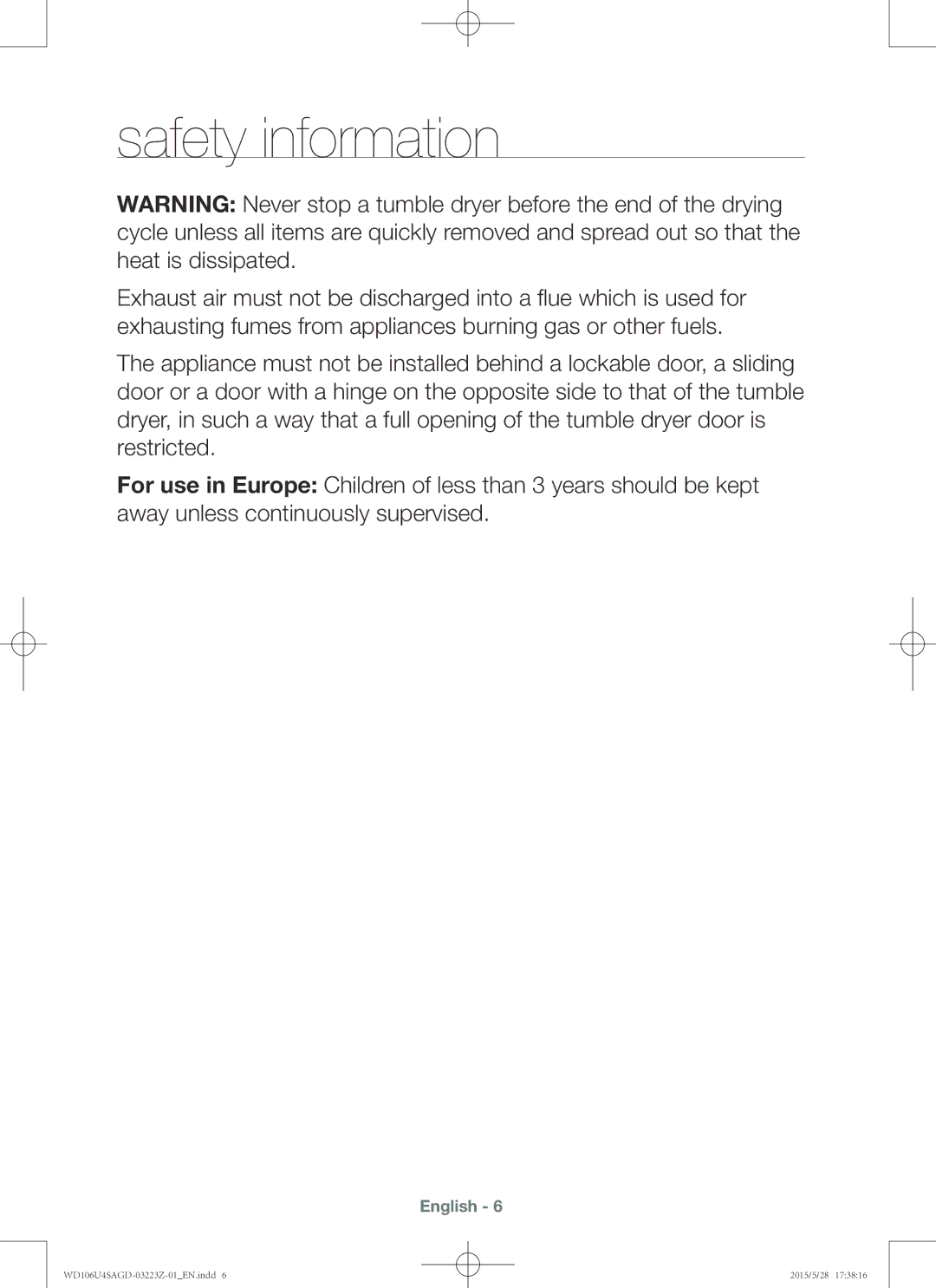 Samsung WD106U4SAGD/SV manual Safety information 