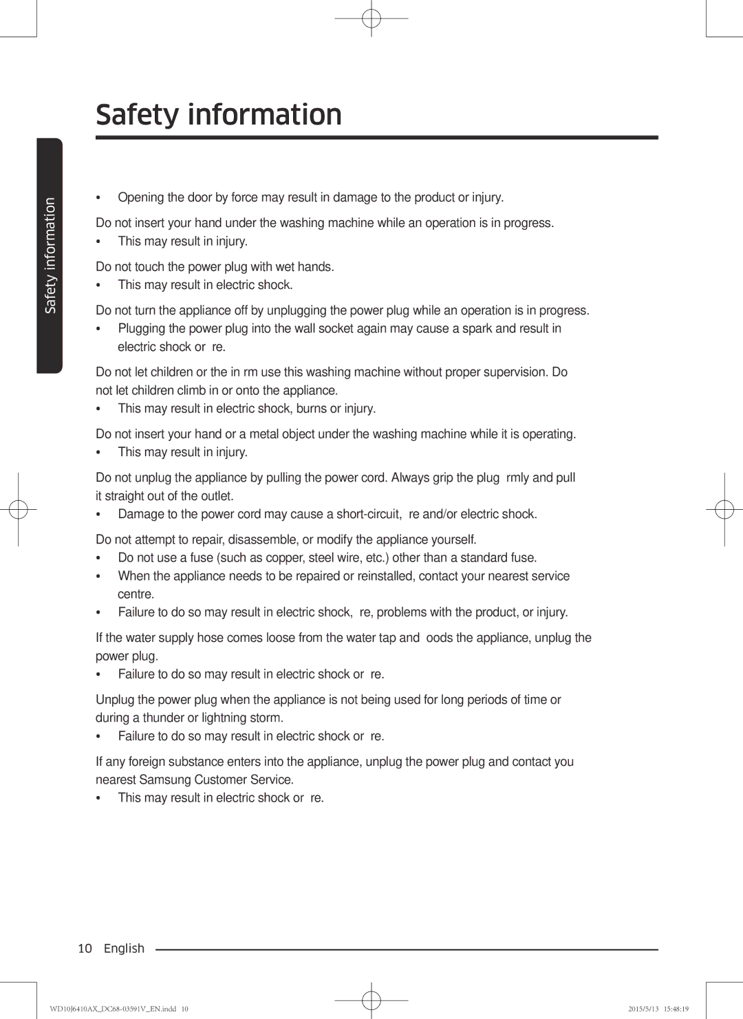 Samsung WD10J6410AX/SV manual Safety information 